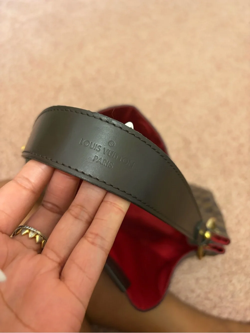 Louis Vuitton Damier Ebene Shoulder Bag with Red Interior